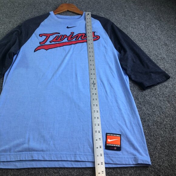 Nike Minnesota Twins Shirt Men Large Blue Raglan 3/4 Sleeve Baseball Cooperstown - Picture 6 of 10